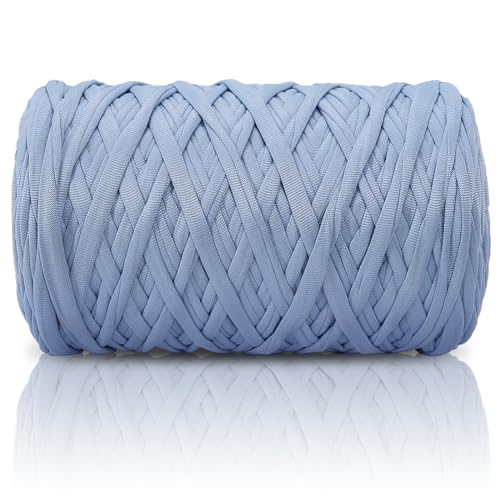400g T-Shirt Garn elastische Stoff häkeln Tuch Garn für DIY Stricken, 130 Yards Spaghetti Garn dicke Strickgarn für Hand DIY Tasche Korb Kissen Häkeln Projekte, Home Decor（Himmelblau） von SIMEIQI