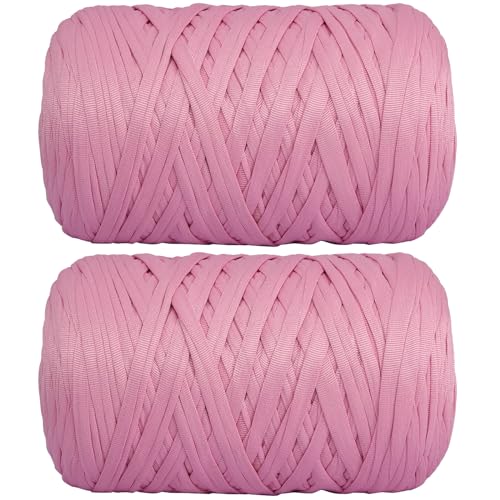 800g T-Shirt Garn elastische Stoff häkeln Tuch Garn für DIY Stricken, 130 Yards Spaghetti Garn dicke Strickgarn für Hand DIY Tasche Korb Kissen Häkeln Projekte, Home Decor（Dunkelrosa） von SIMEIQI