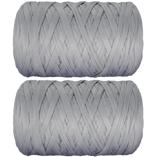 800g T-Shirt Garn elastische Stoff häkeln Tuch Garn für DIY Stricken, 130 Yards Spaghetti Garn dicke Strickgarn für Hand DIY Tasche Korb Kissen Häkeln Projekte, Home Decor（Grau） von SIMEIQI