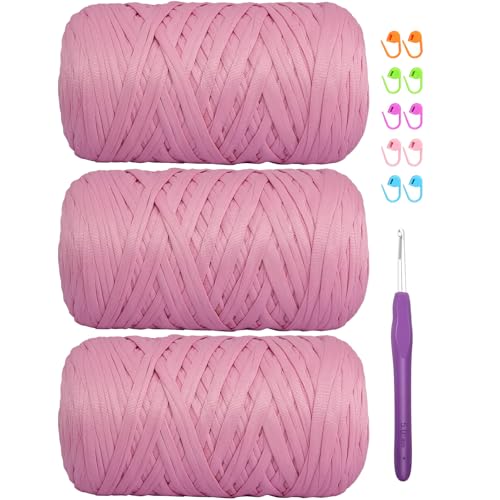 Elastisches Häkelgarn für T-Shirts, 400 g, für DIY-Stricken, Spaghetti, dickes Häkeln, T-Shirt-Garn für Handarbeiten, Taschen, Korb, Kissen, Häkelprojekte, Heimdekoration (Shrimpe Pink) von SIMEIQI