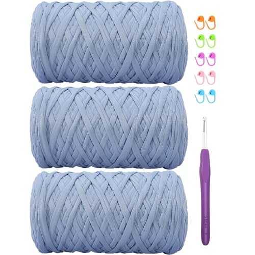 Elastisches Häkelgarn für T-Shirts, 400 g, für DIY-Stricken, Spaghetti-Häkeln, T-Shirt-Garn für Handarbeiten, Taschen, Korb, Kissen, Häkelprojekte, Heimdekoration (Himmelblau) von SIMEIQI