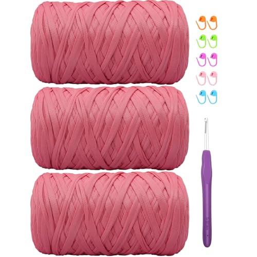 Elastisches Häkelgarn für T-Shirts, 400 g, für DIY-Stricken, Spaghetti-Häkeln, T-Shirt-Garn für Handarbeiten, Taschen, Korb, Kissen, Häkelprojekte, Heimdekoration (Rose Pink) von SIMEIQI