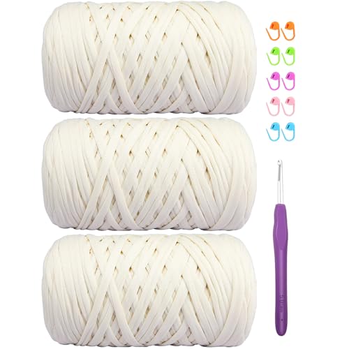 Elastisches Häkelgarn für T-Shirts, 400 g, für DIY-Stricken, Spaghetti-Häkeln, T-Shirt-Garn für Handarbeiten, Taschen, Korb, Kissen, Häkelprojekte, Heimdekoration (beige) von SIMEIQI