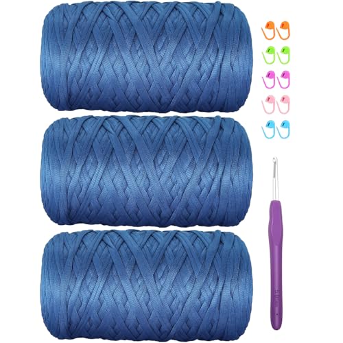 Elastisches Häkelgarn für T-Shirts, 400 g, für DIY-Stricken, Spaghetti-Häkeln, T-Shirt-Garn für Handarbeiten, Taschen, Korb, Kissen, Häkelprojekte, Heimdekoration (blau) von SIMEIQI