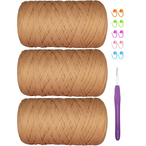 Elastisches Häkelgarn für T-Shirts, 400 g, für DIY-Stricken, Spaghetti-Häkeln, T-Shirt-Garn für Handarbeiten, Taschen, Korb, Kissen, Häkelprojekte, Heimdekoration (braun) von SIMEIQI