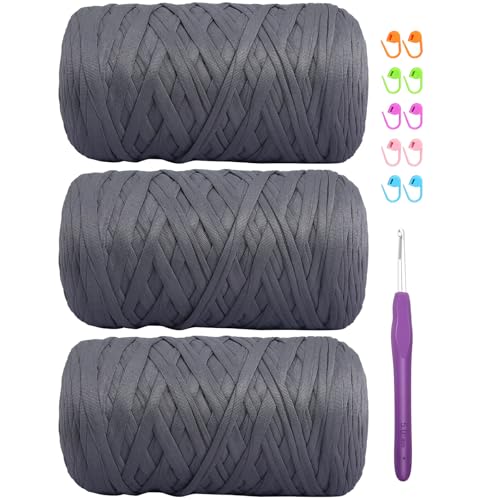 Elastisches Häkelgarn für T-Shirts, 400 g, für DIY-Stricken, Spaghetti-Häkeln, T-Shirt-Garn für Handarbeiten, Taschen, Korb, Kissen, Häkelprojekte, Heimdekoration (dunkelgrau) von SIMEIQI