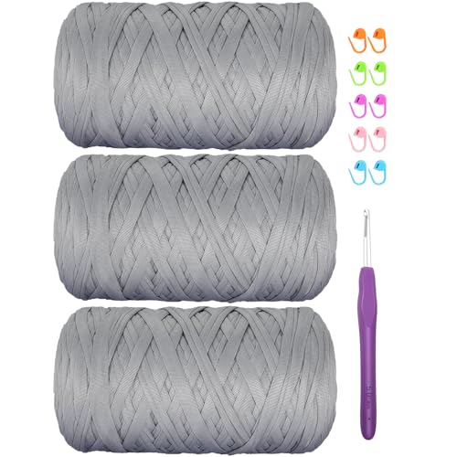 Elastisches Häkelgarn für T-Shirts, 400 g, für DIY-Stricken, Spaghetti-Häkeln, T-Shirt-Garn für Handarbeiten, Taschen, Korb, Kissen, Häkelprojekte, Heimdekoration (grau) von SIMEIQI