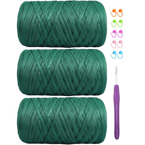 Elastisches Häkelgarn für T-Shirts, 400 g, für DIY-Stricken, Spaghetti-Häkeln, T-Shirt-Garn für Handarbeiten, Taschen, Korb, Kissen, Häkelprojekte, Heimdekoration (grün) von SIMEIQI