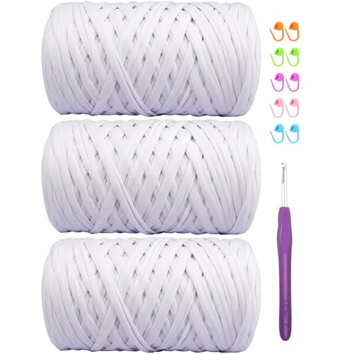 Elastisches Häkelgarn für T-Shirts, 400 g, für DIY-Stricken, Spaghetti-Häkeln, T-Shirt-Garn für Handarbeiten, Taschen, Korb, Kissen, Häkelprojekte, Heimdekoration (weiß) von SIMEIQI