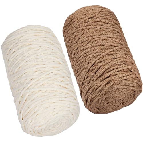 SIMEIQI 2 Stück 400 g beige + khaki, 100 % Baumwollgarn, hohlgestricktes Häkelgarn, 300 m, Stoffgarn, rundes Seilgarn für Handtaschen, Geldbörse, Korb, Kissen, Häkeltasche SIMEIQI 2 Stück 400 g beige + khaki, 100 % Baumwollgarn, hohlgestricktes Häkelgarn, 300 m, Stoffgarn, rundes Seilgarn für Handtaschen, Geldbörse, Korb, Kissen, Häkeltasche von SIMEIQI