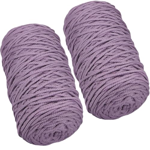 SIMEIQI 2 Stück 400 g lila Baumwollgarn, hohlgestrickt, Häkeln, Stoff, rundes Seilgarn für Handtaschen, Geldbörsen, Korb, Kissen, Häkeltaschen von SIMEIQI