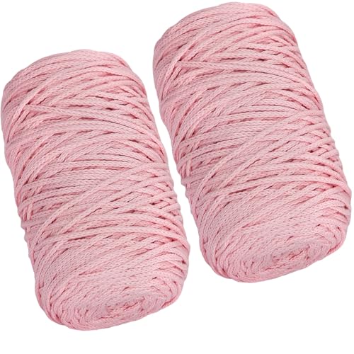 SIMEIQI 2 Stück 400 g rosa 100 % Baumwollgarn, hohlgestrickt, Häkeln, Stoff, rundes Seilgarn für Handtaschen, Geldbörsen, Korb, Kissen, Häkeltaschen von SIMEIQI