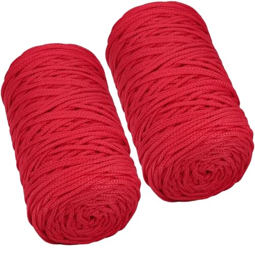 SIMEIQI 2 Stück 400 g rotes Baumwollgarn, hohlgestrickt, Häkeln, Stoff, rundes Seilgarn für Handtaschen, Geldbörsen, Korb, Kissen, Häkeltaschen SIMEIQI 2 Stück 400 g rotes Baumwollgarn, hohlgestrickt, Häkeln, Stoff, rundes Seilgarn für Handtaschen, Geldbörsen, Korb, Kissen, Häkeltaschen von SIMEIQI