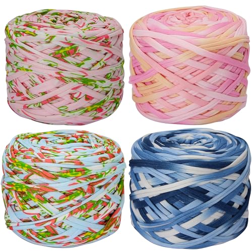 SIMEIQI 4 Stück T-Shirt-Garn, elastisches Stoff-Häkeltuch, Garn für DIY-Stricken, Spaghetti, dickes Stricken für Handarbeiten, Taschen, Korb, Kissen, Häkelprojekte, Heimdekoration B SIMEIQI 4 Stück T-Shirt-Garn, elastisches Stoff-Häkeltuch, Garn für DIY-Stricken, Spaghetti, dickes Stricken für Handarbeiten, Taschen, Korb, Kissen, Häkelprojekte, Heimdekoration B von SIMEIQI