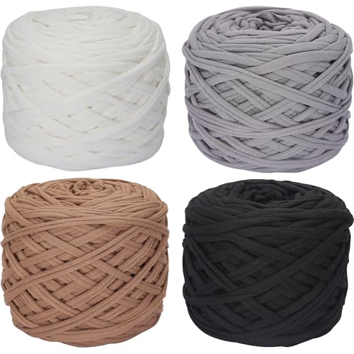 SIMEIQI 4 Stück T-Shirt-Garn, elastisches Stoff-Häkeltuch, Garn für DIY-Stricken, Spaghetti, dickes Stricken für Handarbeiten, Taschen, Korb, Kissen, Häkelprojekte, Heimdekoration E SIMEIQI 4 Stück T-Shirt-Garn, elastisches Stoff-Häkeltuch, Garn für DIY-Stricken, Spaghetti, dickes Stricken für Handarbeiten, Taschen, Korb, Kissen, Häkelprojekte, Heimdekoration E von SIMEIQI