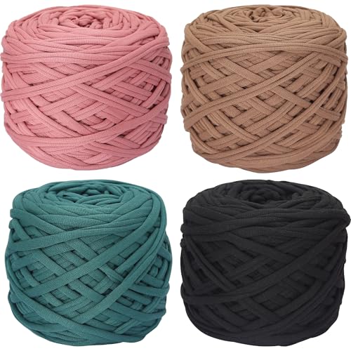SIMEIQI 4 Stück T-Shirt-Garn, elastisches Stoff-Häkeltuch, Garn für DIY-Stricken, Spaghetti, dickes Stricken für Handarbeiten, Taschen, Korb, Kissen, Häkelprojekte, Heimdekoration F SIMEIQI 4 Stück T-Shirt-Garn, elastisches Stoff-Häkeltuch, Garn für DIY-Stricken, Spaghetti, dickes Stricken für Handarbeiten, Taschen, Korb, Kissen, Häkelprojekte, Heimdekoration F von SIMEIQI