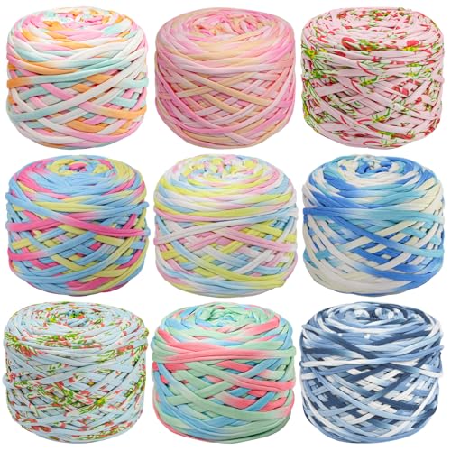SIMEIQI 9 Stück T-Shirt-Garn, elastisches Stoff-Häkeltuch, Garn für DIY-Stricken, Spaghetti, dickes Stricken für Handarbeiten, Taschen, Korb, Kissen, Häkelprojekte, Heimdekoration, bunt SIMEIQI 9 Stück T-Shirt-Garn, elastisches Stoff-Häkeltuch, Garn für DIY-Stricken, Spaghetti, dickes Stricken für Handarbeiten, Taschen, Korb, Kissen, Häkelprojekte, Heimdekoration, bunt von SIMEIQI
