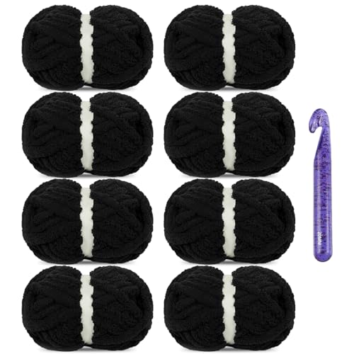 SIMEIQI Chenille-Garn zum Häkeln, super sperrig, groß, weich, dick, flauschig, flauschig, flauschig, flauschig, für Handstricken, Decke, Schwarz, 8 Stück SIMEIQI Chenille-Garn zum Häkeln, super sperrig, groß, weich, dick, flauschig, flauschig, flauschig, flauschig, für Handstricken, Decke, Schwarz, 8 Stück von SIMEIQI