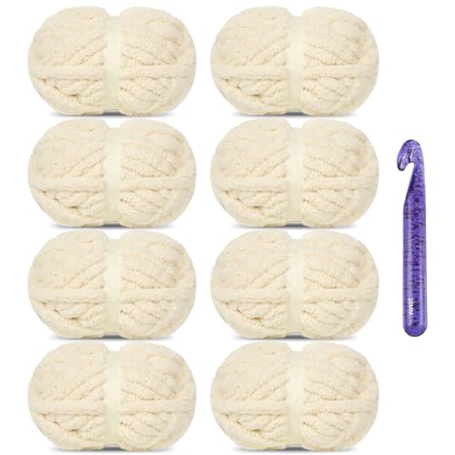 SIMEIQI Grobes Chenille-Garn zum Häkeln, super sperrig, groß, weich, dick, flauschig, flauschiges Plüschgarn für Handstrickdecken, Beige, 8 Stück SIMEIQI Grobes Chenille-Garn zum Häkeln, super sperrig, groß, weich, dick, flauschig, flauschiges Plüschgarn für Handstrickdecken, Beige, 8 Stück von SIMEIQI