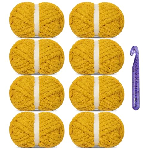 SIMEIQI Grobes Chenille-Garn zum Häkeln, super sperrig, groß, weich, dick, flauschig, flauschiges Plüschgarn für Handstrickdecken, Gelb, 8 Stück SIMEIQI Grobes Chenille-Garn zum Häkeln, super sperrig, groß, weich, dick, flauschig, flauschiges Plüschgarn für Handstrickdecken, Gelb, 8 Stück von SIMEIQI