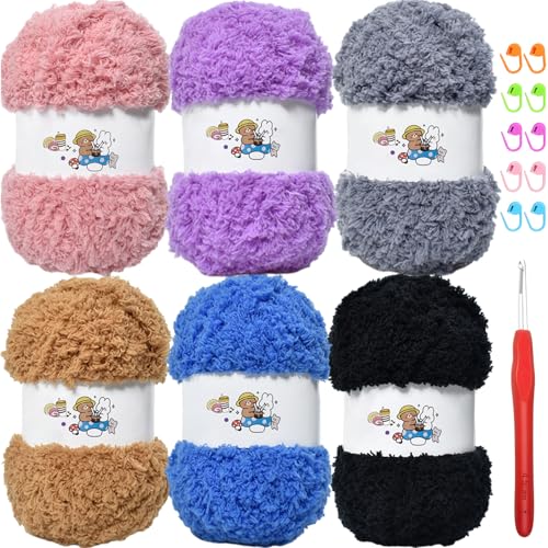SIMEIQI Weiches Chenille-Garn zum Häkeln, flauschiges Garn zum Stricken und Häkeln, warmes Häkeln für Taschen, Mützen, Schals, Handschuhe, Hausschuhe, Puppen, 6 Stück, mehrfarbig SIMEIQI Weiches Chenille-Garn zum Häkeln, flauschiges Garn zum Stricken und Häkeln, warmes Häkeln für Taschen, Mützen, Schals, Handschuhe, Hausschuhe, Puppen, 6 Stück, mehrfarbig von SIMEIQI