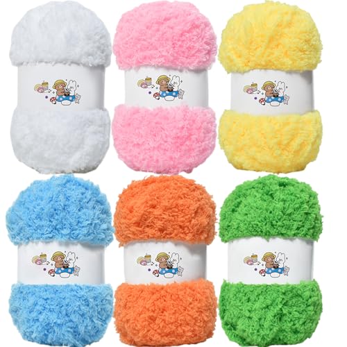 SIMEIQI Weiches Chenille-Garn zum Häkeln, flauschiges Garn zum Stricken und Häkeln, warmes Häkeln für Taschen, Mützen, Schals, Handschuhe, Hausschuhe, Puppen, 6 Stück, mehrfarbig SIMEIQI Weiches Chenille-Garn zum Häkeln, flauschiges Garn zum Stricken und Häkeln, warmes Häkeln für Taschen, Mützen, Schals, Handschuhe, Hausschuhe, Puppen, 6 Stück, mehrfarbig von SIMEIQI