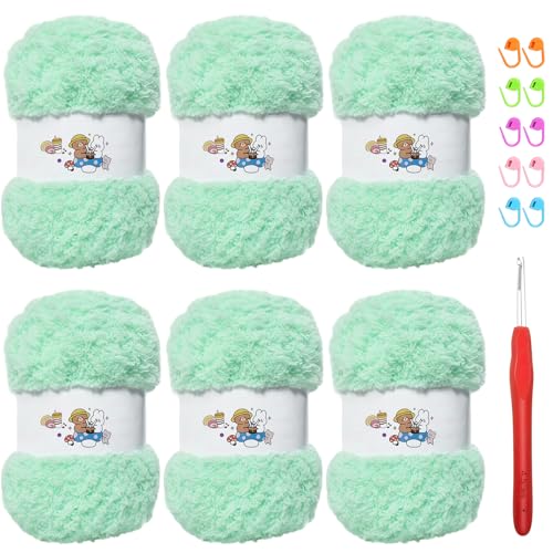 SIMEIQI Weiches Chenille-Garn zum Häkeln, flauschiges Garn zum Stricken und Häkeln, warmes Häkeln für Taschen, Mützen, Schals, Handschuhe, Hausschuhe, Puppen, 6 Stück (Aquagrün) von SIMEIQI