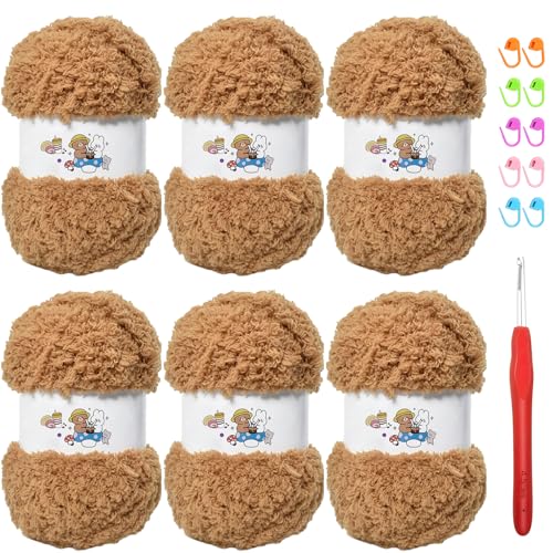 SIMEIQI Weiches Chenille-Garn zum Häkeln, flauschiges Garn zum Stricken und Häkeln, warmes Häkeln für Taschen, Mützen, Schals, Handschuhe, Hausschuhe, Puppen, Khaki, 6 Stück SIMEIQI Weiches Chenille-Garn zum Häkeln, flauschiges Garn zum Stricken und Häkeln, warmes Häkeln für Taschen, Mützen, Schals, Handschuhe, Hausschuhe, Puppen, Khaki, 6 Stück von SIMEIQI