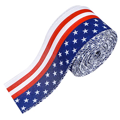 Patriotisches Juteband mit Draht, 4. Juli, rot, weiß, blau, Sternbänder, amerikanische Flagge, Band für Gedenktag, Veteranentag, 6,4 cm, 15 m von SIMISI RIBBON