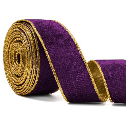 Violettes breites Samtband mit Draht für Weihnachtsbaum, Girlande, Kranz, 3,8 cm, 9,1 m Violettes breites Samtband mit Draht für Weihnachtsbaum, Girlande, Kranz, 3,8 cm, 9,1 m von SIMISI RIBBON