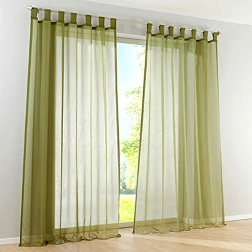 SIMPVALE 2 Stücks Voile Vorhänge zu Gürtelschlaufe transparent Vorhänge Fenster Balkon aus,Dunkelgrün,140x260cm von SIMPVALE