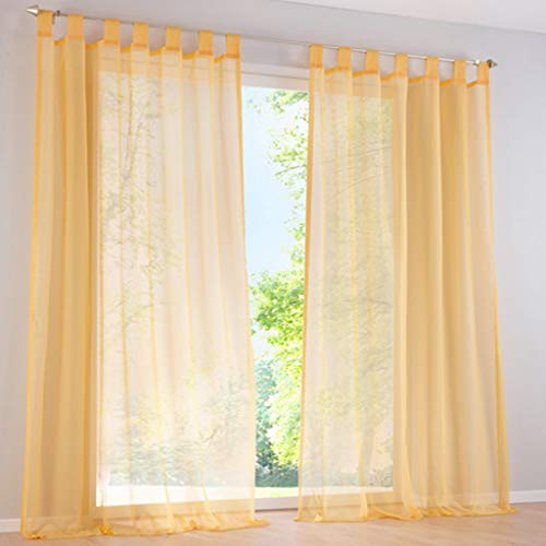 SIMPVALE 2 Stücks Voile Vorhänge zu Gürtelschlaufe transparent Vorhänge Fenster Balkon aus,Gelb,140x260cm von SIMPVALE