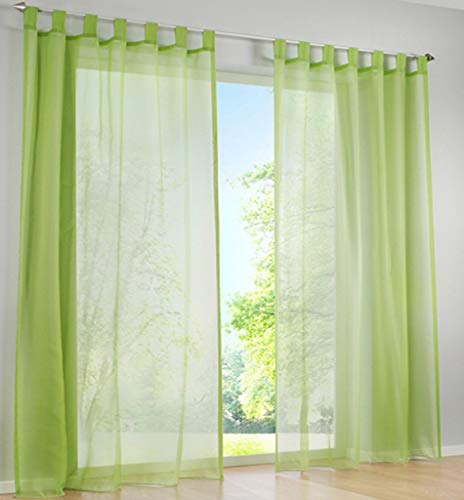 SIMPVALE 2 Stücks Voile Vorhänge zu Gürtelschlaufe transparent Vorhänge Fenster Balkon aus,Grün,140x250cm von SIMPVALE