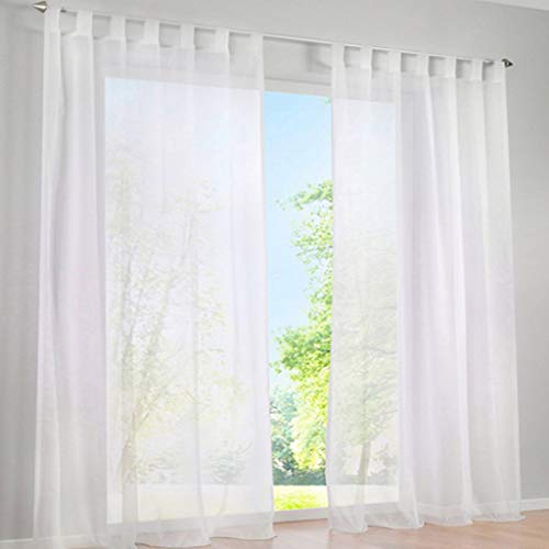 SIMPVALE 2 Stücks Voile Vorhänge zu Gürtelschlaufe transparent Vorhänge Fenster Balkon aus,Weiß,140x250cm von SIMPVALE