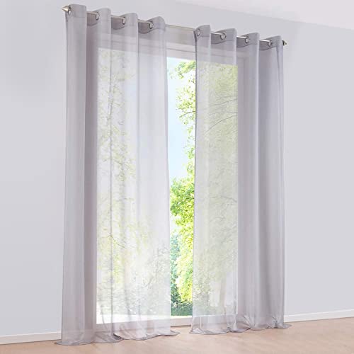SIMPVALE 2 Stücks Vorhänge aus halbtransparentem Voile, mit Ösen, für Fenster, Balkon, Wohnzimmer,140cm x 145cm,Grau von SIMPVALE