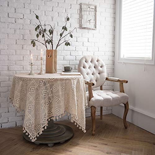SIMPVALE Tischdecken, gehäkelt, mit Quaste, Tischabdeckung für Esstisch oder Picknick, Möbelabdeckung für Heimdekoration (weiß, 140 x 200 cm) von SIMPVALE