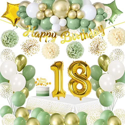 18 Geburtstag Deko Mädchen,18 Geburtstagsdeko Mädchen Junge, Deko 18. Geburtstag mit Avocado Grüne Gold Luftballons, Happy Birthday Banner,Tischdecken,Pompoms für Mann Frauen 18. Geburtstag Deko von SIMSPEAR