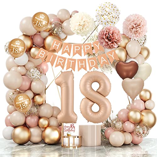 18 Jahre Geburtstagsdeko Ballon, Boho Luftballon Beige Happy Birthday Girlande Ballons Beige Vintage Rosa Weiß Konfetti Luftballons Pompon Geburtstag Dekoration für Boho Geburtstag Frauen Mädchen von SIMSPEAR