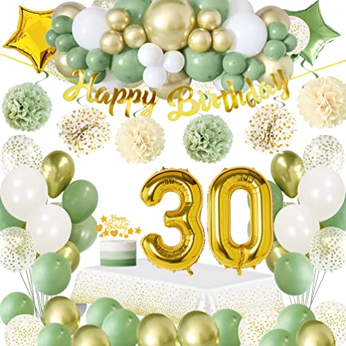 30 Geburtstag Deko Frauen,Geburtstagsdeko 30 Männer,Grüne Deko 30 Geburtstag mit Avocado Grüne Luftballons,Happy Birthday Banner,Kuchen Topper,Tischdecken,Pompoms für Mann Frau 30. Geburtstag Deko von SIMSPEAR