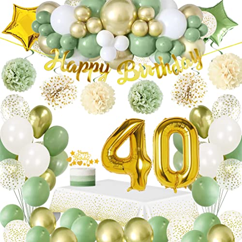 40 Geburtstag Deko Frauen,Geburtstagsdeko 40 Männer,Grüne Deko 40 Geburtstag mit Avocado Grüne Luftballons,Happy Birthday Banner,Kuchen Topper,Tischdecken,Pompoms für Mann Frau 40. Geburtstag Deko von SIMSPEAR