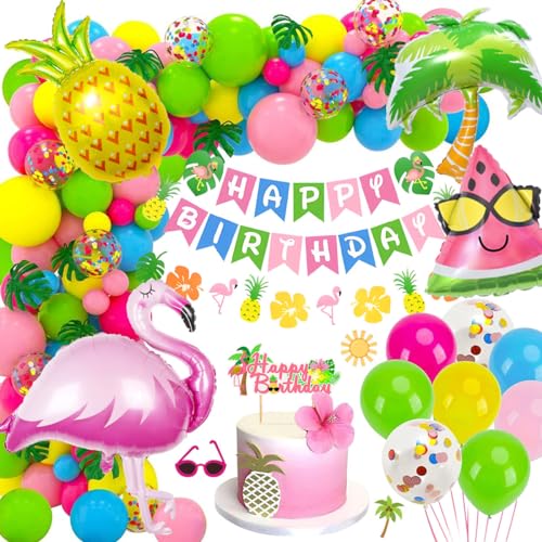 Hawaii Party Deko, Flamingo Geburtstagsdeko, Sommer Tropen Party Deko mit Flamingo Ananas Kokosnussbaum Heliumballons, Geburtstags Banner für Hawaiianische Luau Aloha Geburtstags Poolparty von SIMSPEAR