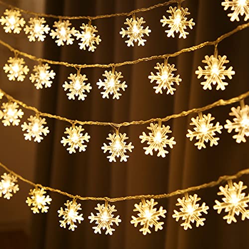 SIMSPEAR Lichterketten Weihnachten, 6M 40 LED Lichterkette Weichnachtsdekoration, Weihnachtsbaum Beleuchtung Innen, Schneeflocke Lichterkette Weihnachten Außen und Innen Dekoration(Warmweiß) von SIMSPEAR