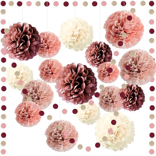 Seidenpapier Pompons Pfirsichrosa,SIMSPEAR Pompons Deko mit Papier Girlande Runde,Pfirsichrosa Tissue Pom Poms für Hochzeitsdeko Braut Babyparty Geburtstag Party von SIMSPEAR