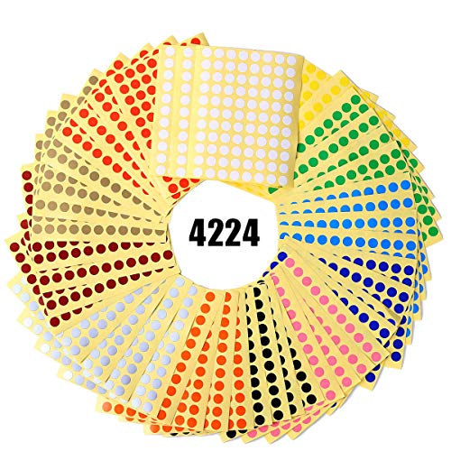 8mm Runde Dot Aufkleber Punktaufkleber, 48 Blätter Farbkodierung Etiketten Markierungspunkte - 16 Farben, 4224 Stück von SIMUER