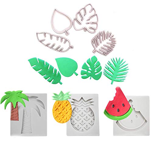 Ausstechformen Tropisches Blatt – Hawaiianische Palmenblätter Fondant Ausstechformen Set für Kaugummipaste, Zuckerguss, Süßigkeiten, Luau-Kuchendekoration, 4 Stück von SIMUER