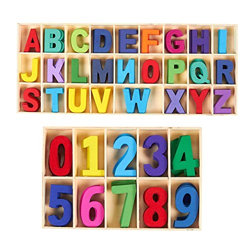 SIMUER Holzbuchstaben Großbuchstaben, 216Pcs Alphabet Und Nummer Buchstaben aus Holz, Kid Holzspielzeug Lernspielzeug Handwerk Holz Buchstaben Für Kunsthandwerk DIY von SIMUER