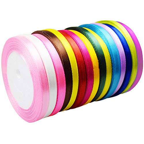 SIMUER Satinband, gemischt, bunt, 375 m, doppelseitig, Satinband aus Seide für DIY, Hochzeit, Party und Geschenkverpackung, Schleife, 15 Farben (6 mm breit) von SIMUER