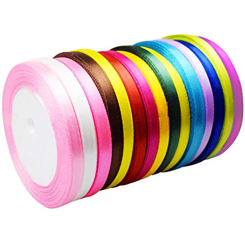 Satinband Seidenbänder,Simuer 375 Yard 15 Farben Stoff Band Seide Satin Rolle, Seidenband Schleifenband Hochzeit Dekoband Geschenkband Geschenk Verpackung 25 Yard/roll(6 mm breit) von SIMUER