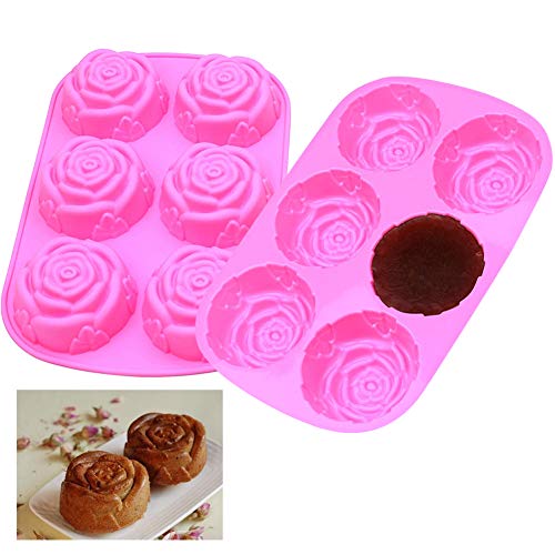 2 Stück 6 Hohlräume Rose Molds Roses Kuchenform Silicone Rose Flower Moulds Rosen Multifunktionale Silikonform, Liebe Muffinform Zum Selbermachen Von Muffin, Brot, Mousse, Pudding von SIMUER