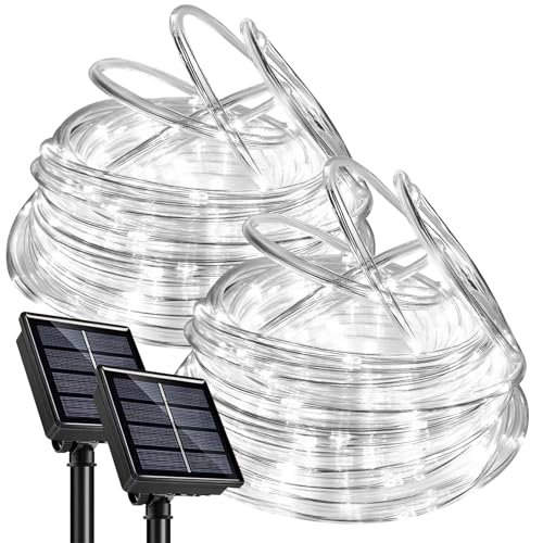 [2 Stück] 100 LED Solar Lichtschlauch, 12M Außen Lichterkette Schlauch Glasklar, LED Lichterketten Außen Weiß für Hochzeit, Party und Weihnachten, Die Terasse von SINGCHUNGTE